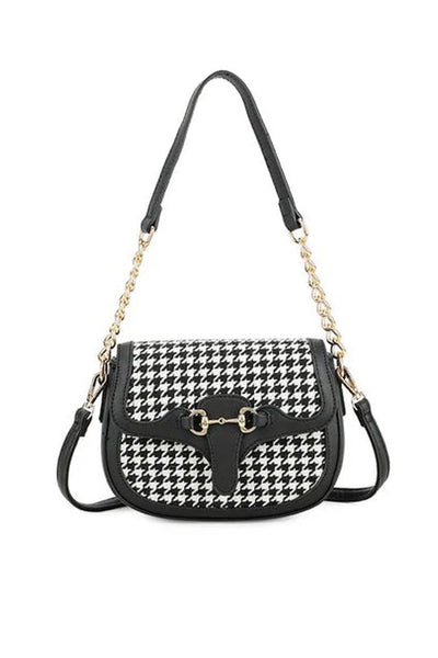 Black - Houndstooth Shoulder Bag In Black & White by SVNX