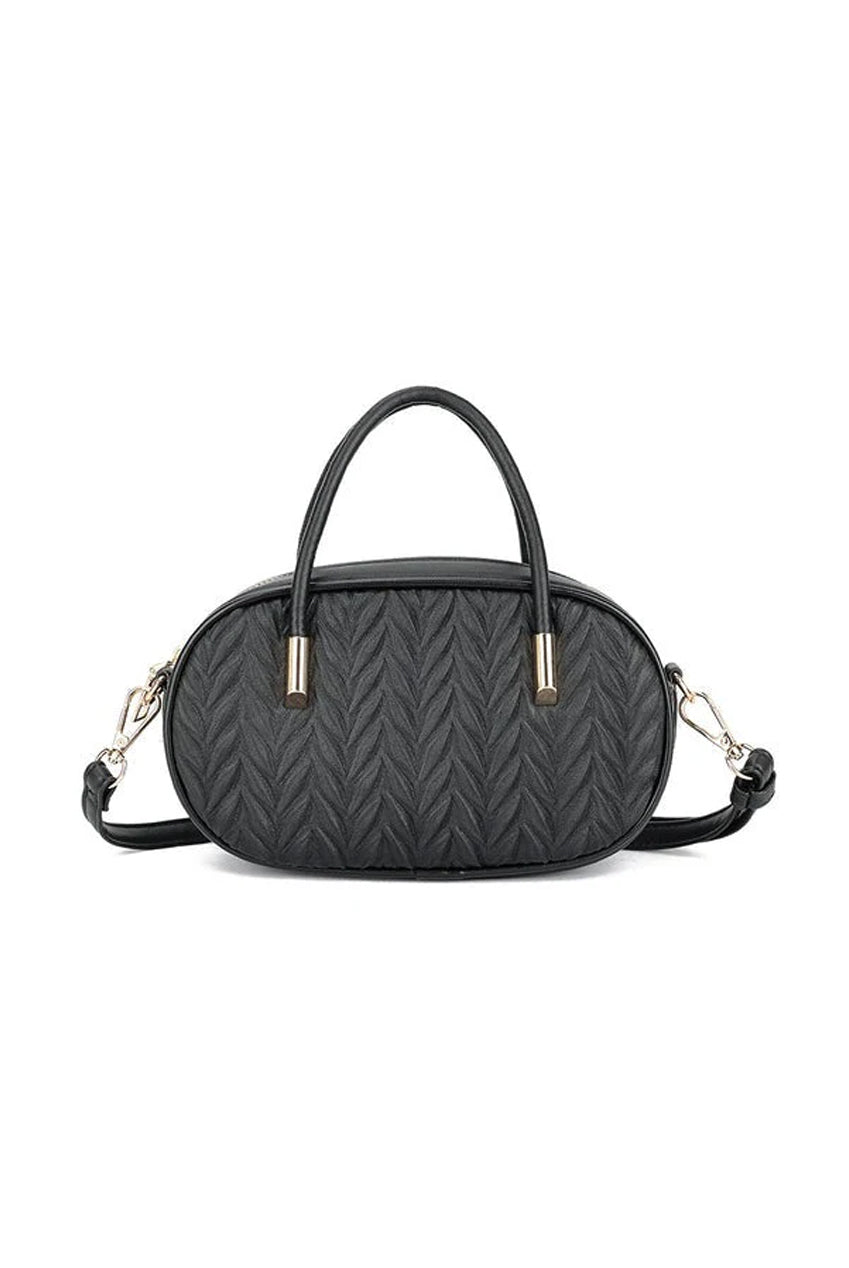 Textured Oval Top Handle Crossbody Bag In Black HB345602