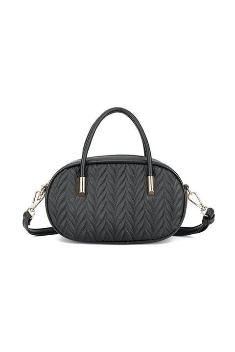 Textured Oval Top Handle Crossbody Bag In Black by SVNX