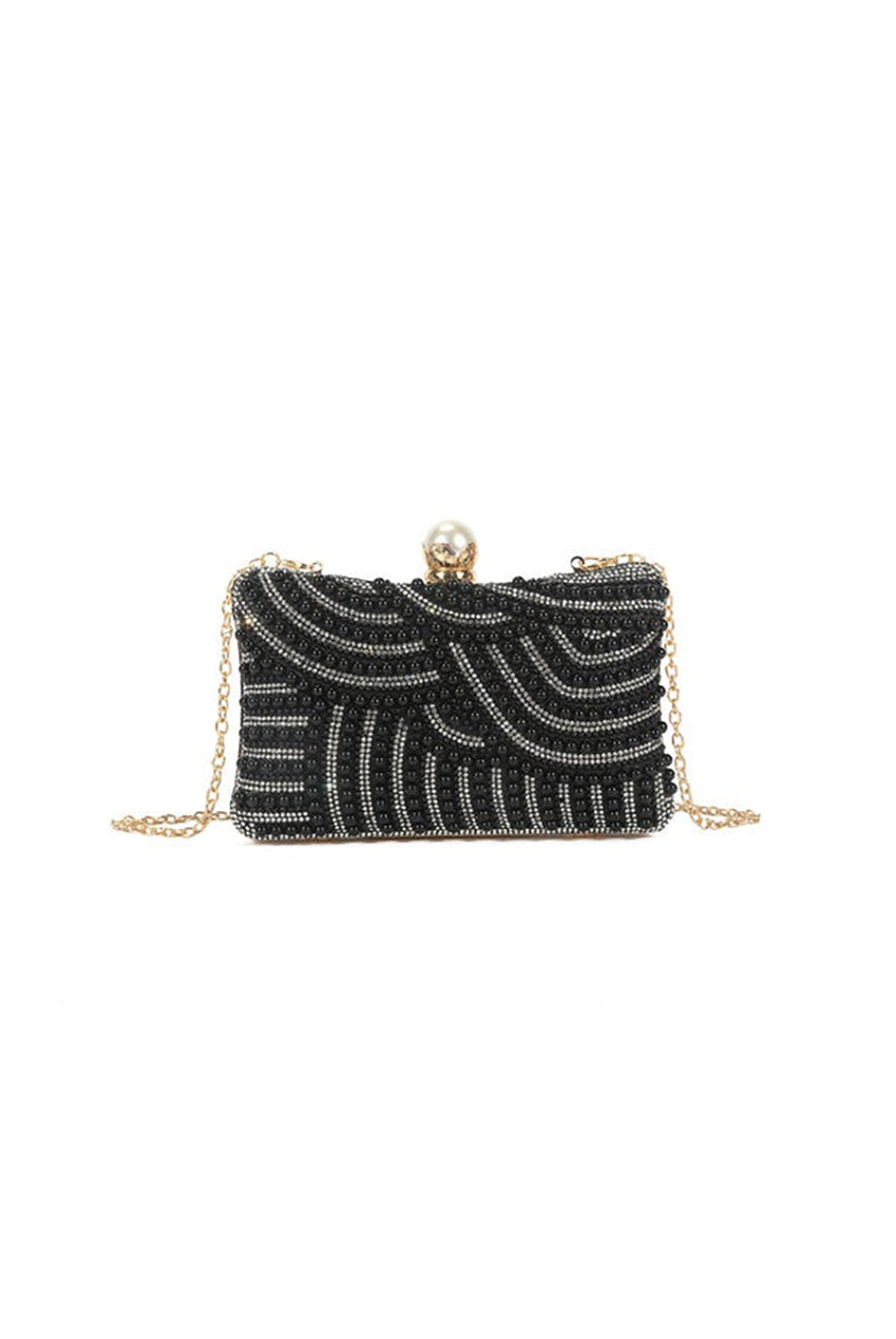 Pearl Embellished Clutch Bag In Black HB345902