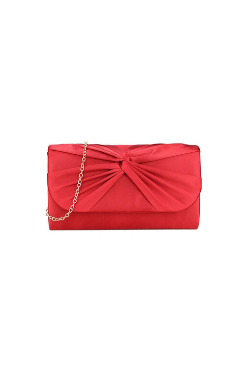Ruched Satin Clutch In Red by SVNX