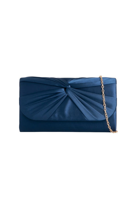 Ruched Satin Clutch In Navy by SVNX