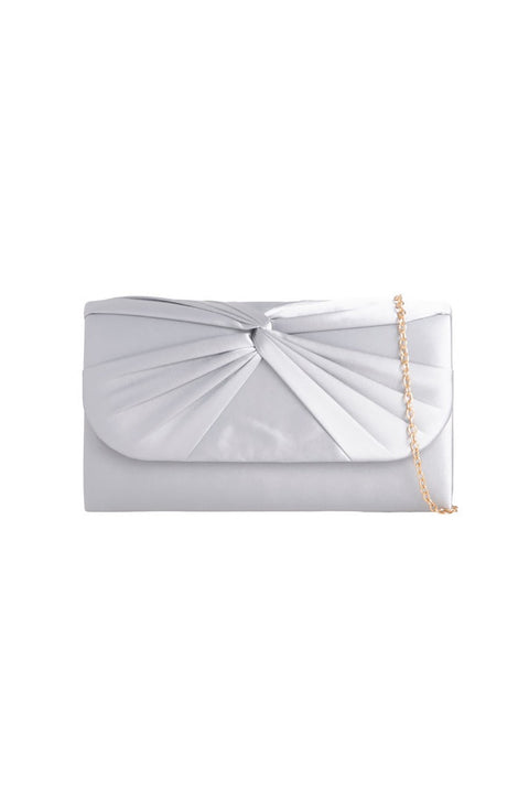 Ruched Satin Clutch In Silver by SVNX