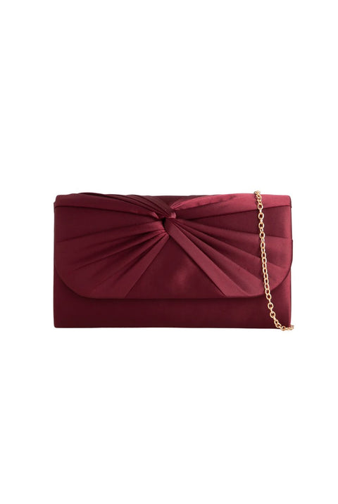 Ruched Satin Clutch In Burgundy by SVNX