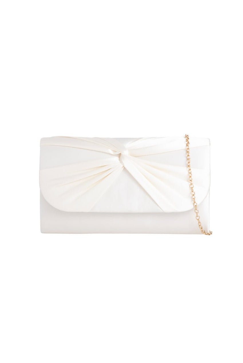 Ruched Satin Clutch In Ivory HB346433