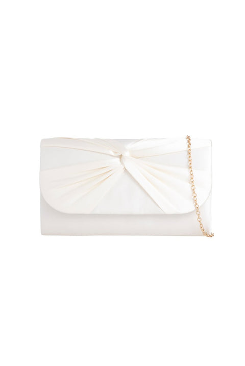 Ruched Satin Clutch In Ivory by SVNX