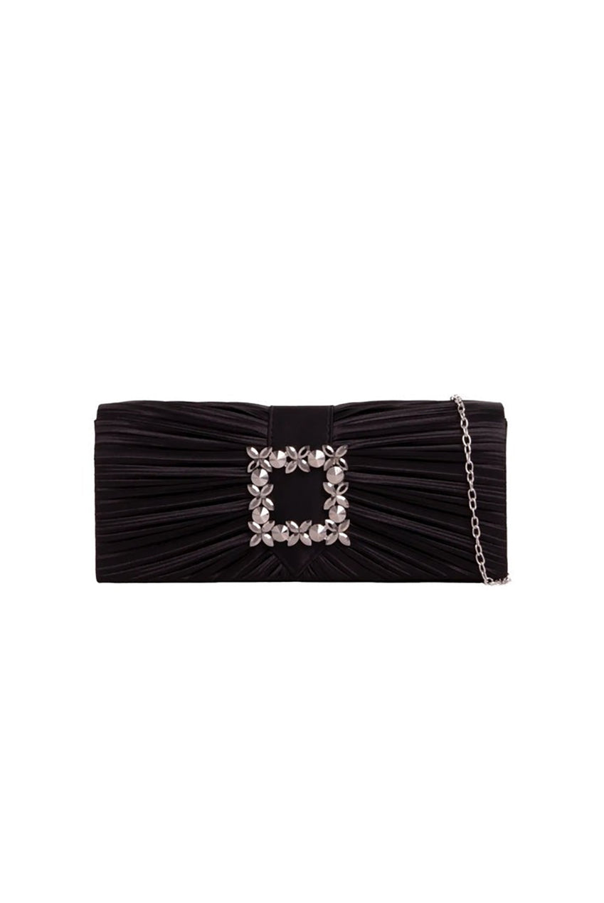 Pleated Clutch With Crystal Embellishment In Black HB346502