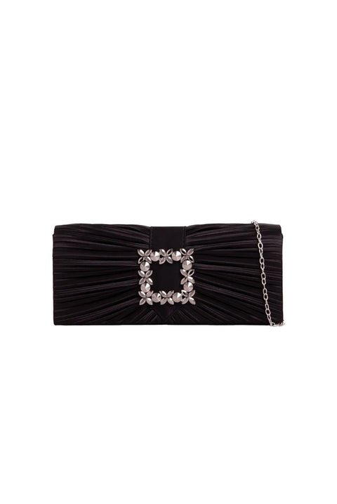 Pleated Clutch With Crystal Embellishment In Black by SVNX