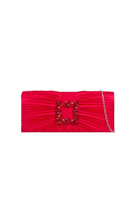 Pleated Clutch With Crystal Embellishment In Red by SVNX