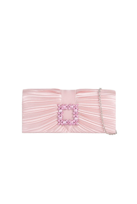 Pleated Clutch With Crystal Embellishment In Pink by SVNX