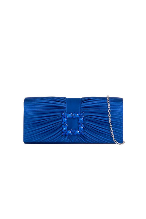Pleated Clutch With Crystal Embellishment In Royal Blue by SVNX