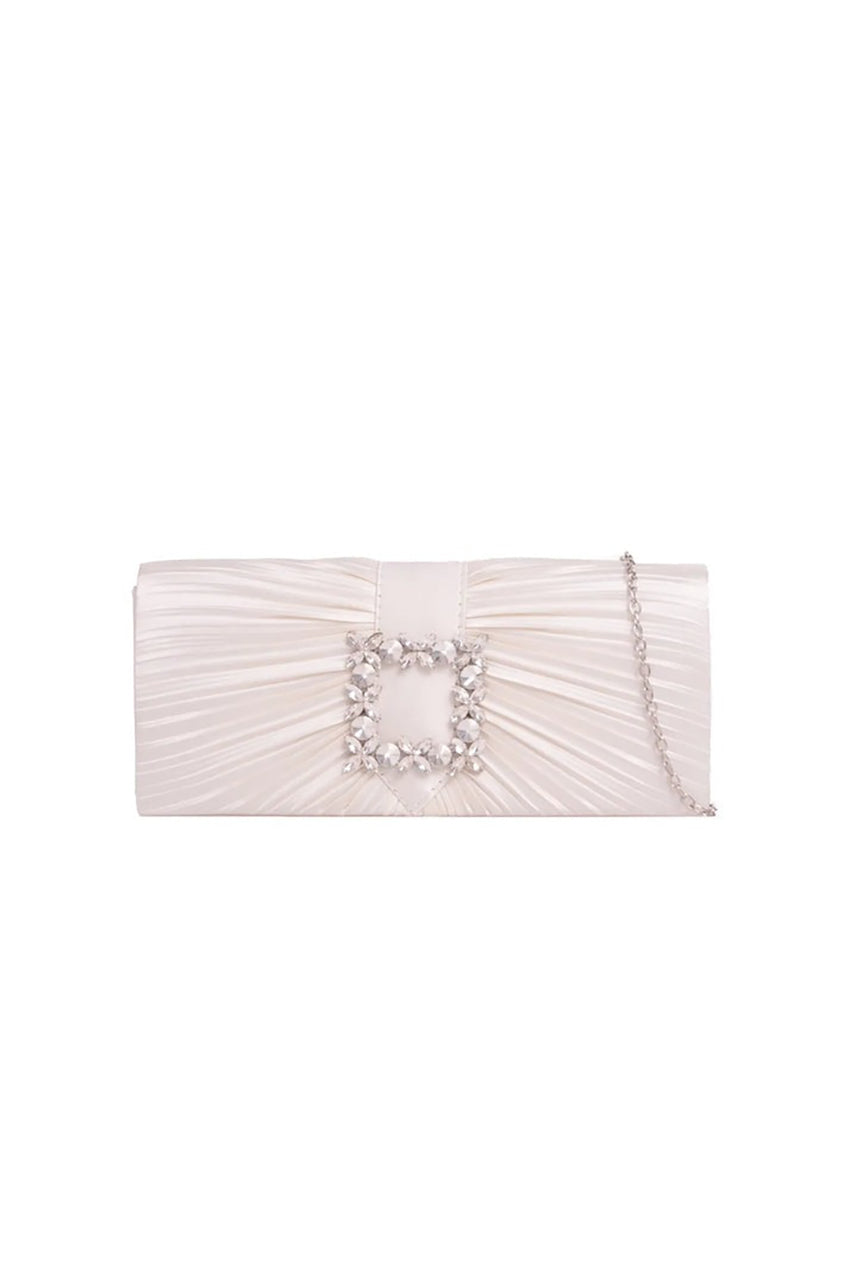 Pleated Clutch With Crystal Embellishment In Ivory HB346533