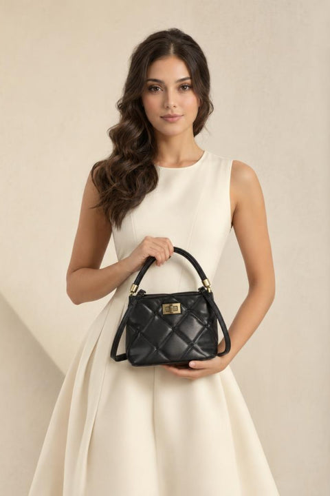 Quilted Top-Handle Crossbody Mini Handbag - Black by SVNX