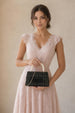 Tweed Top-Handle Handbag With Pearl Handle And Floral Applique by SVNX