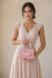 Tweed Top-Handle Handbag With Pearl Handle And Floral Applique by SVNX