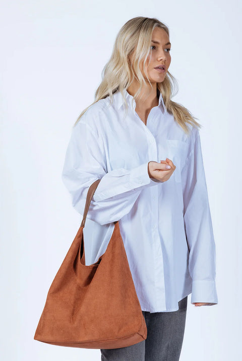 Suede Hobo Shoulder Bag In Tan by SVNX