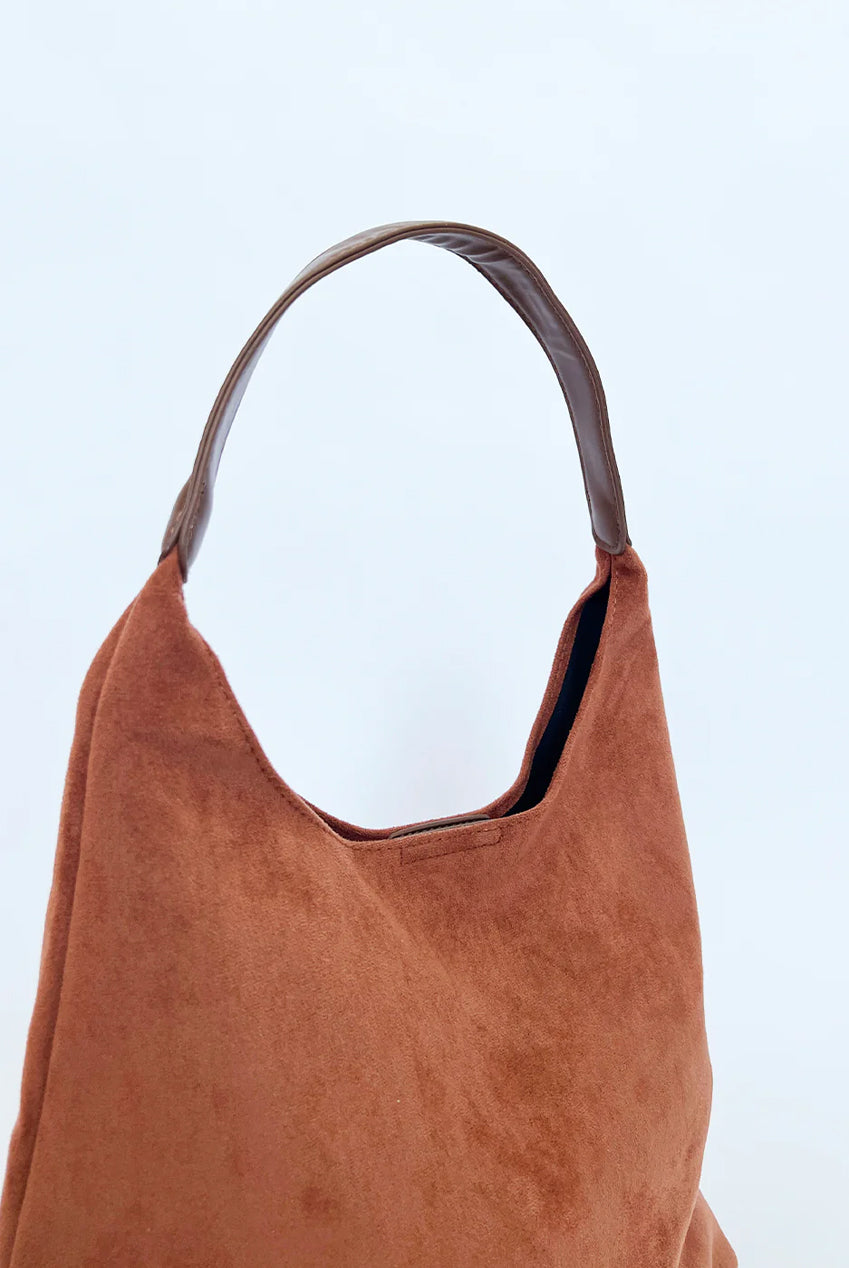 Suede Hobo Shoulder Bag In Tan HB350006