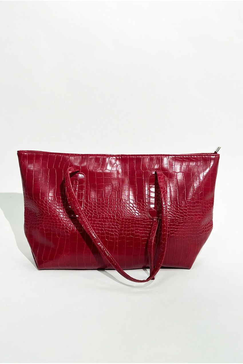 Croc Patent Tote Bag In Dark Red HB350304