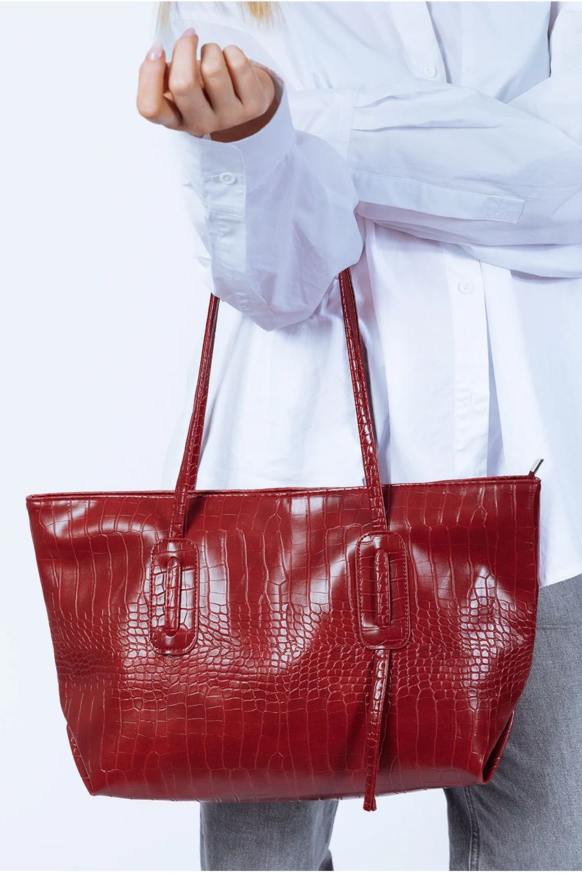 Croc Patent Tote Bag In Dark Red HB350304