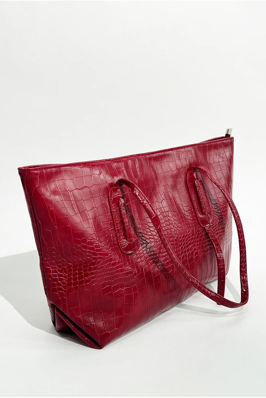 Croc Patent Tote Bag In Dark Red HB350304