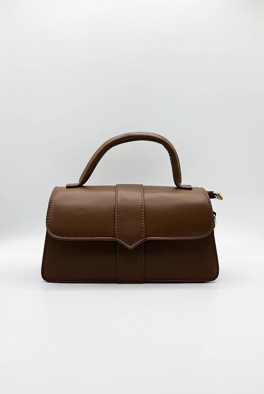 Small Crossbody Hard Top Handle Bag In Brown HB350506