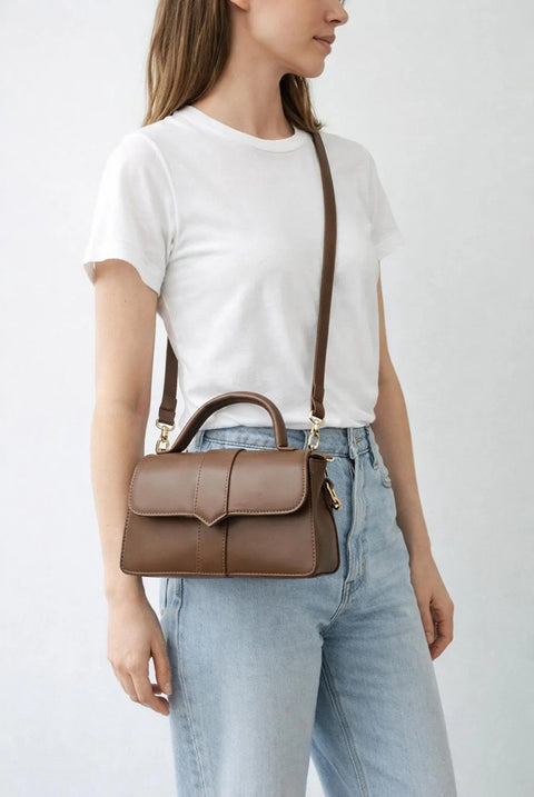 Small Crossbody Hard Top Handle Bag In Brown by SVNX