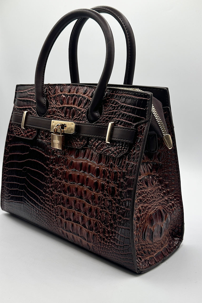 Croc Buckle Top Handle Bag In Brown HB350906