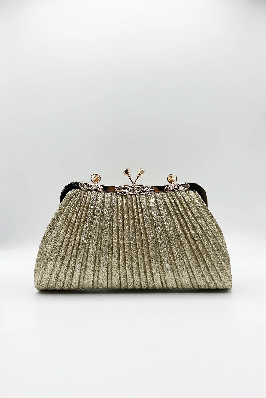 Glitter Metallic Fibre Clutch Bag In Gold HB360024