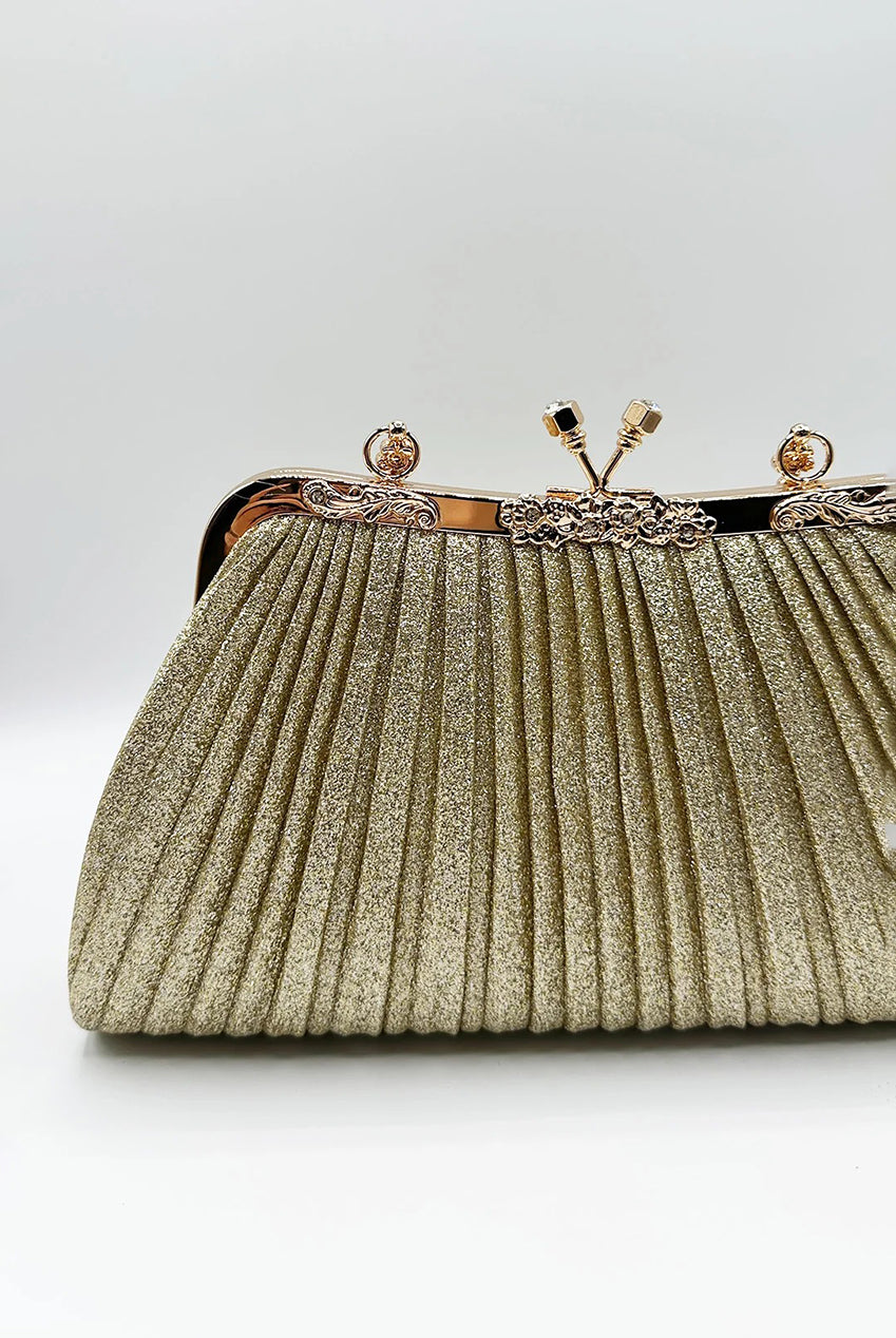 Glitter Metallic Fibre Clutch Bag In Gold HB360024