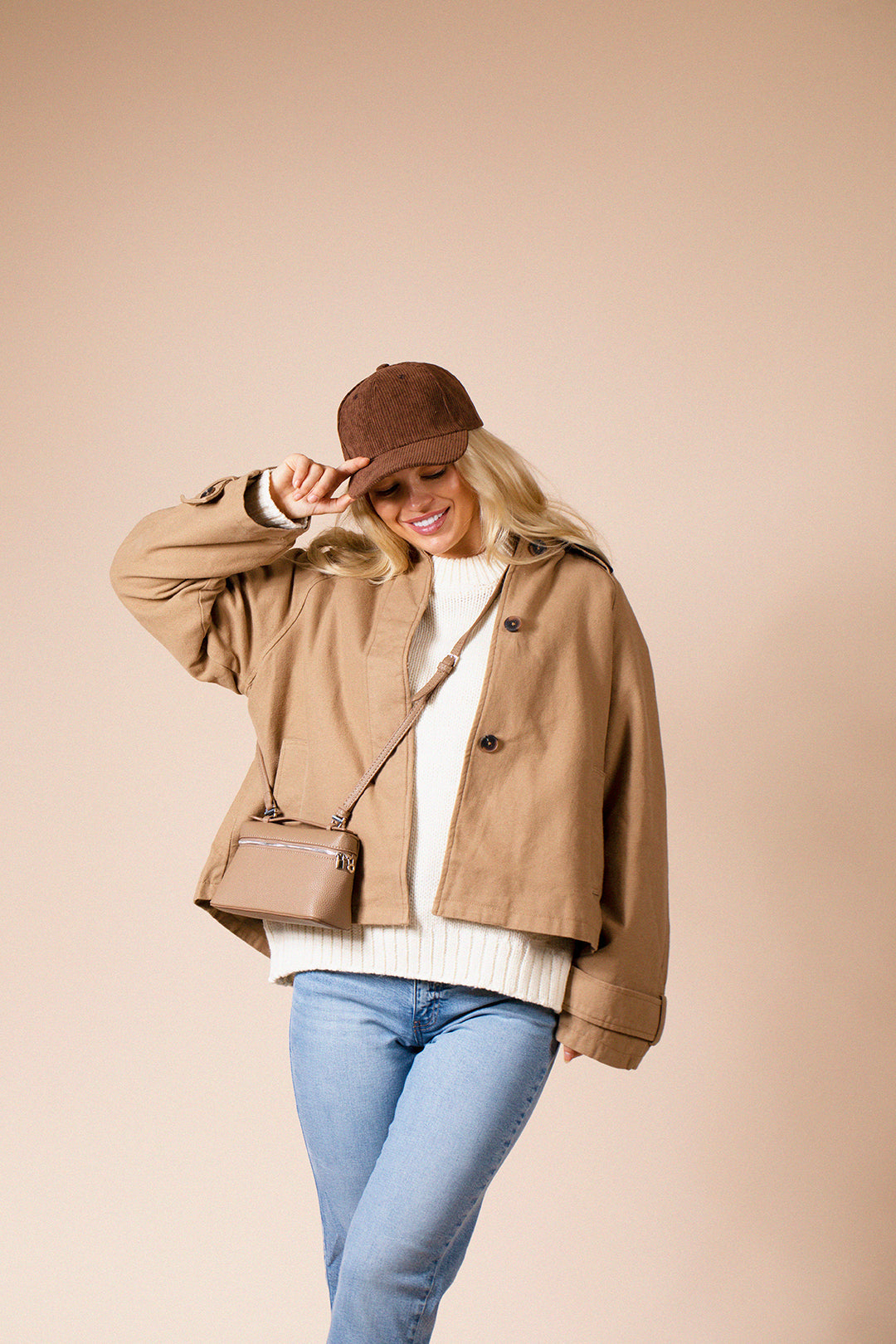 Faux Leather Crossbody Satchel In Beige HB360428