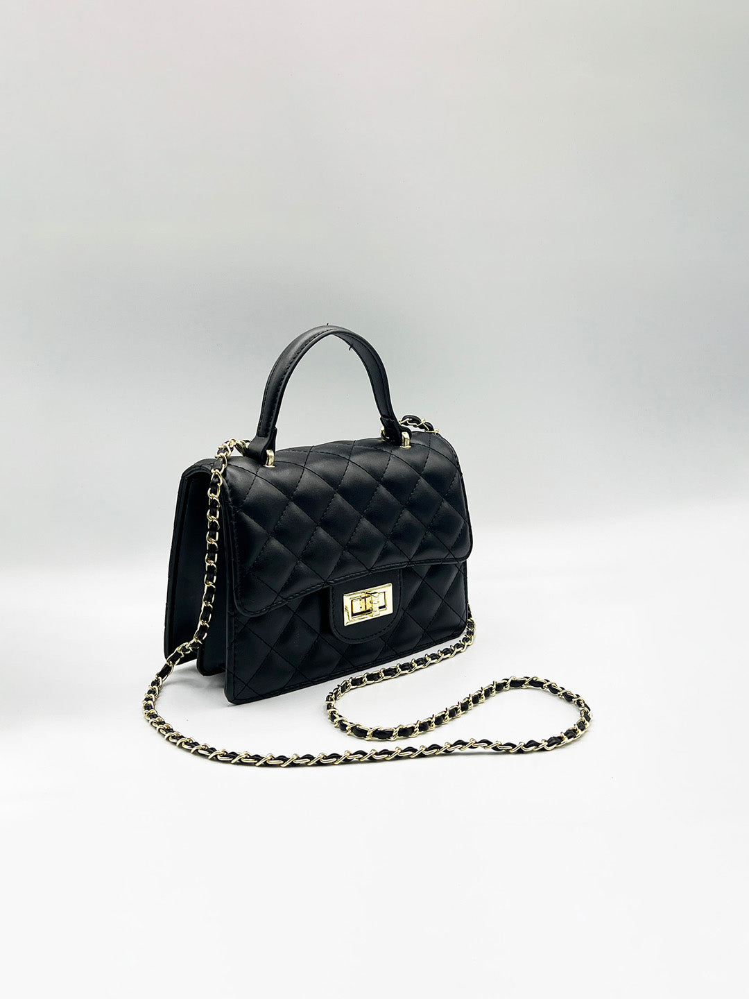 Quilted Top Handle Bag In Black HB360802
