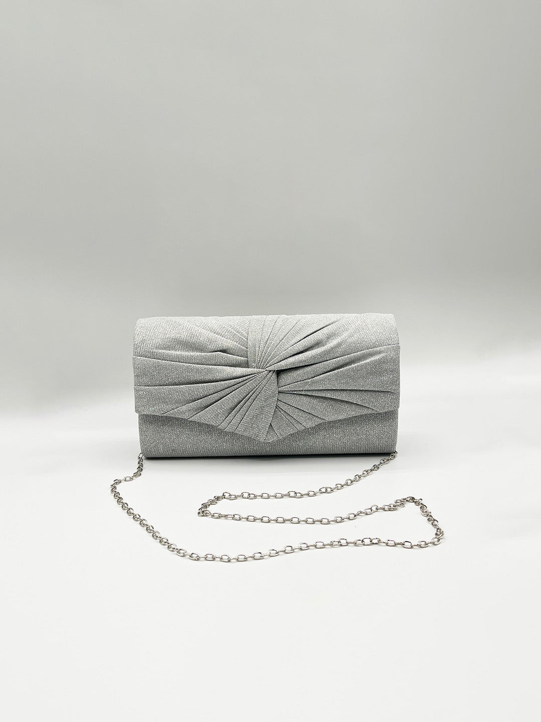 Ruched Bow Clutch Bag In Silver HB361421