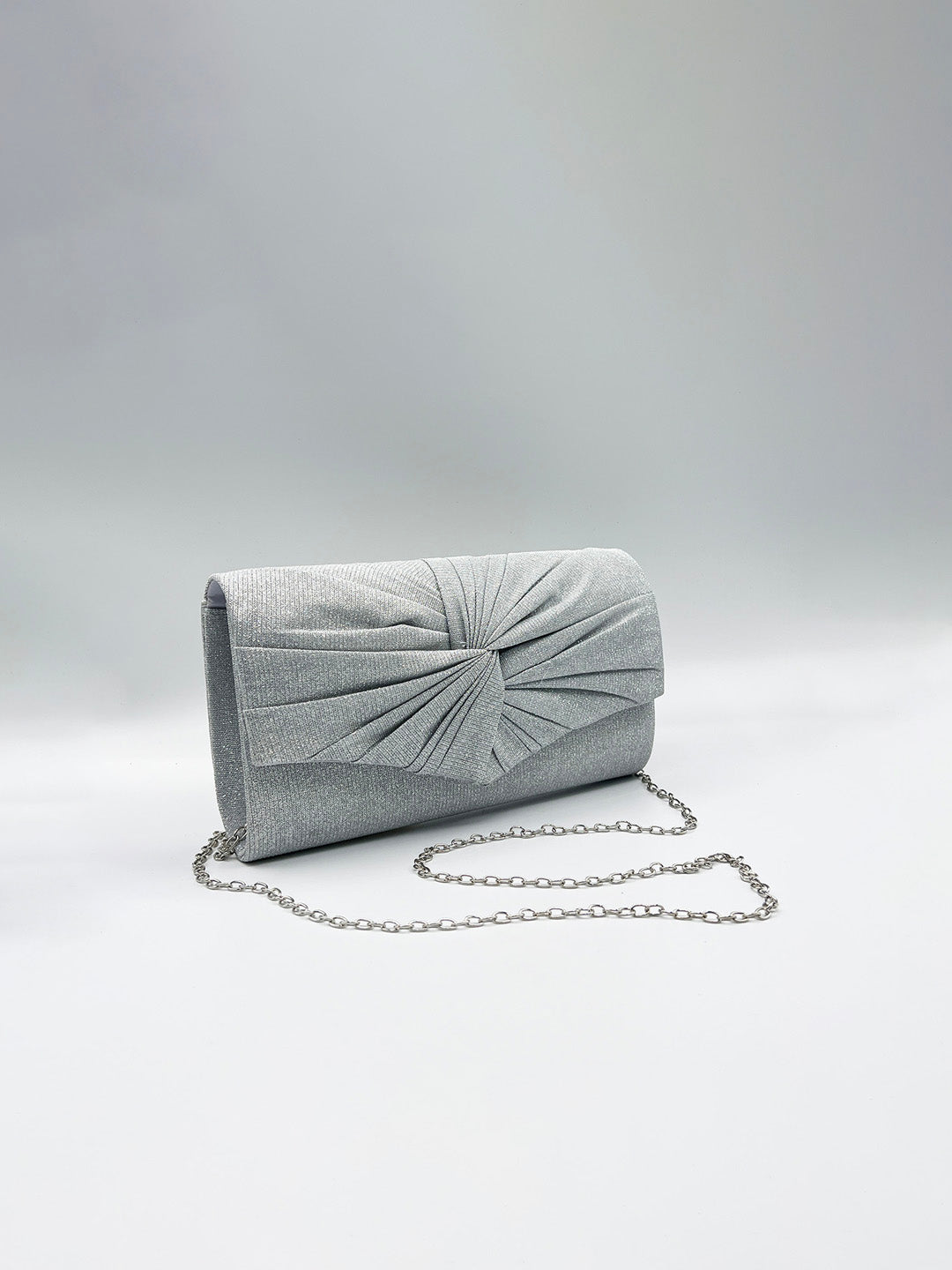 Ruched Bow Clutch Bag In Silver HB361421