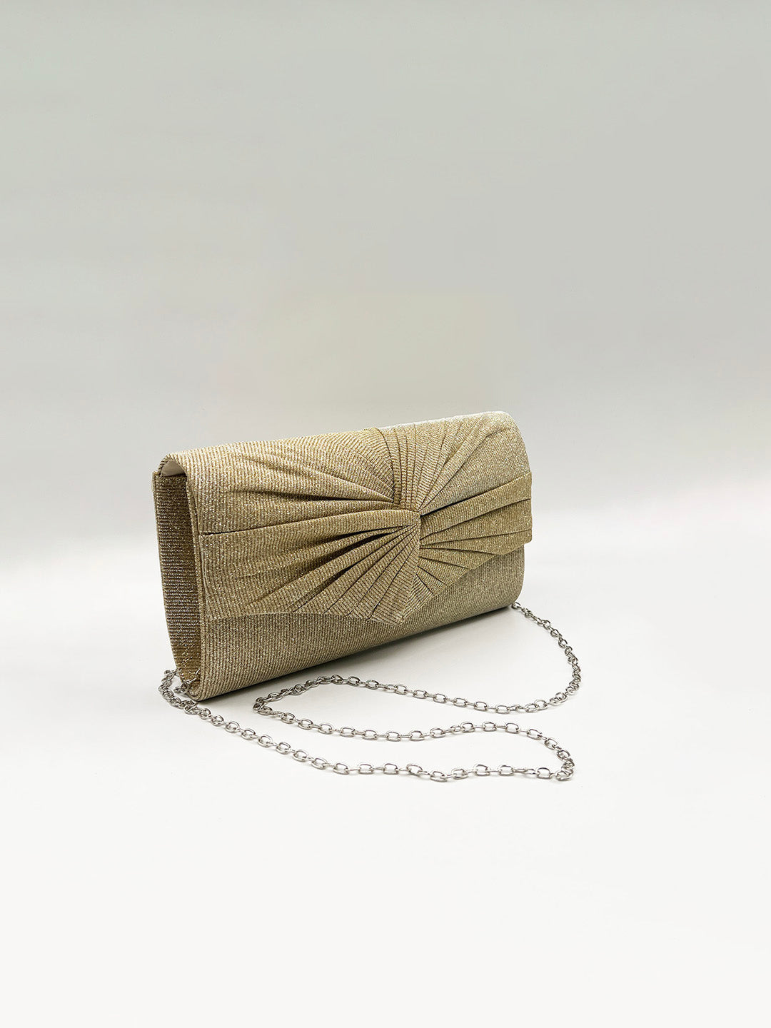 Ruched Bow Clutch Bag In Gold HB361424