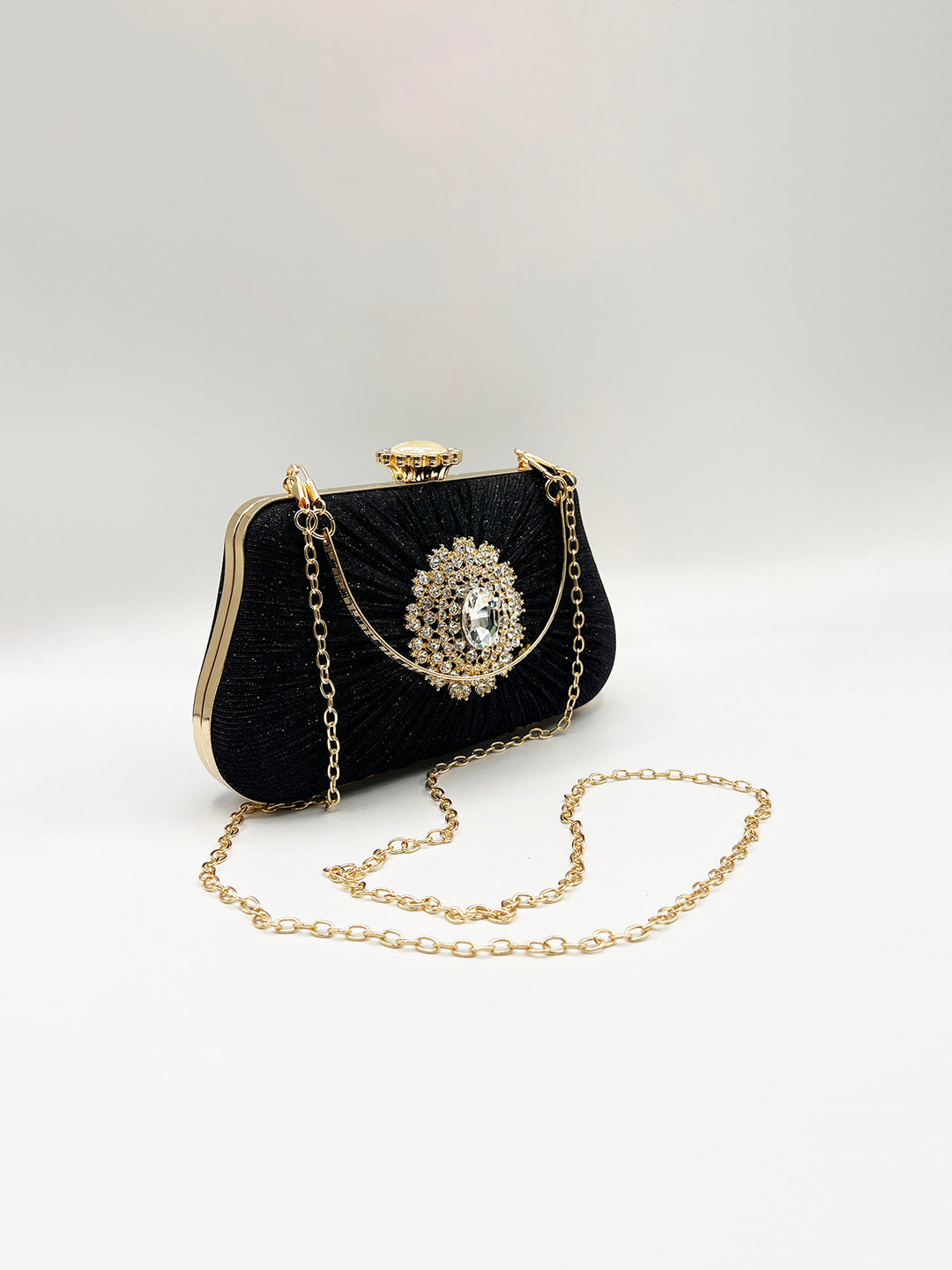 Ruched Jewel Clutch Bag In Black HB361502