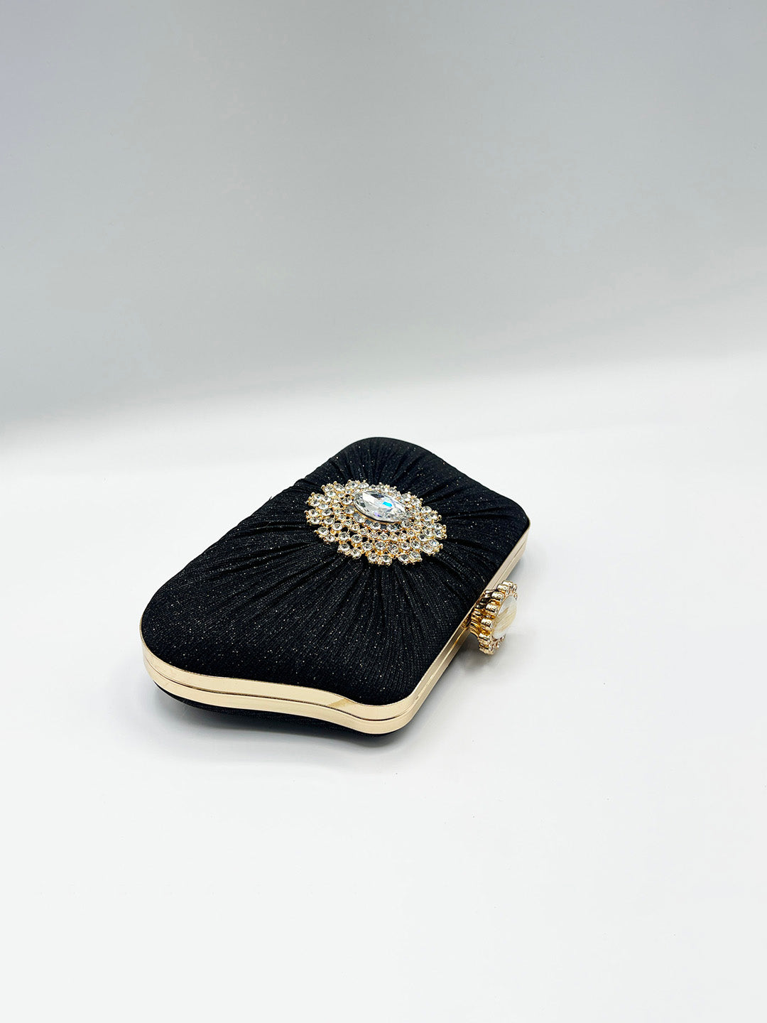 Ruched Jewel Clutch Bag In Black HB361502