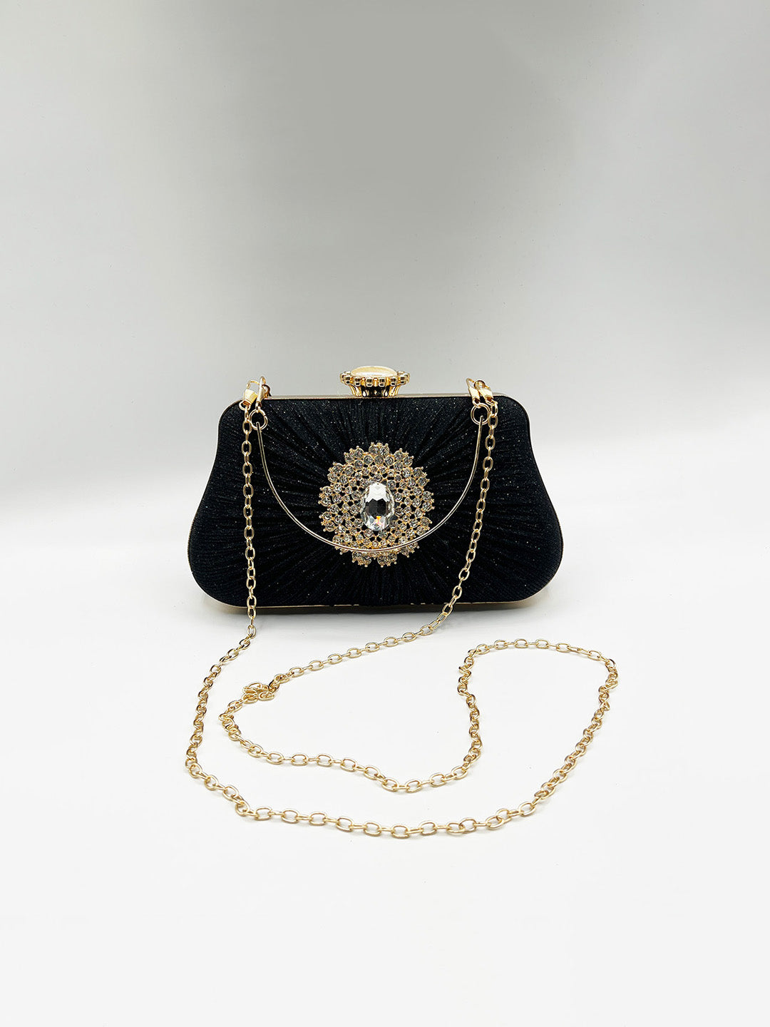 Ruched Jewel Clutch Bag In Black HB361502