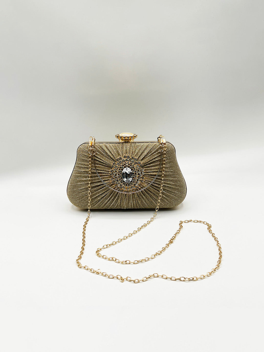 Ruched Jewel Clutch Bag In Gold HB361524