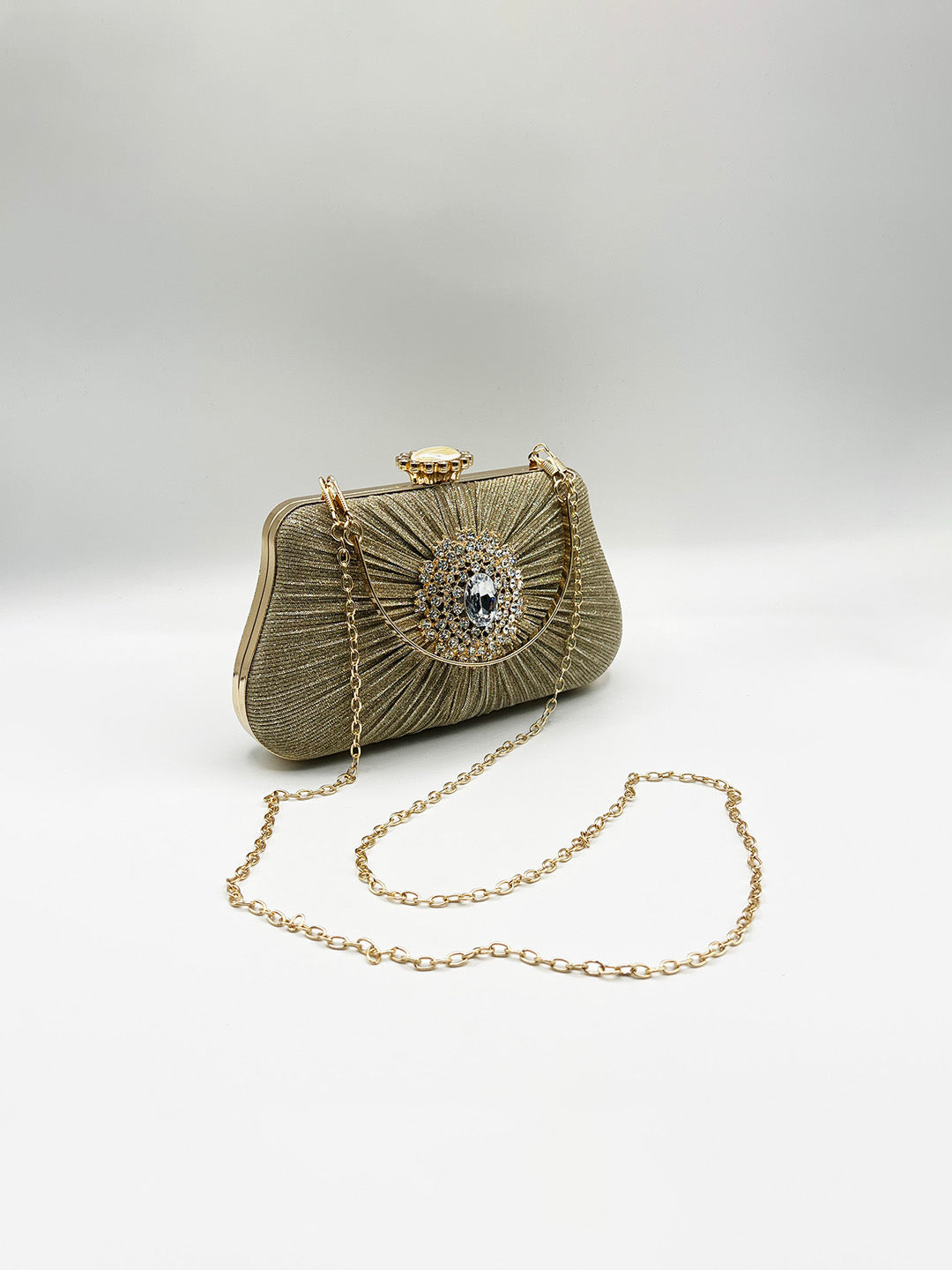 Ruched Jewel Clutch Bag In Gold HB361524