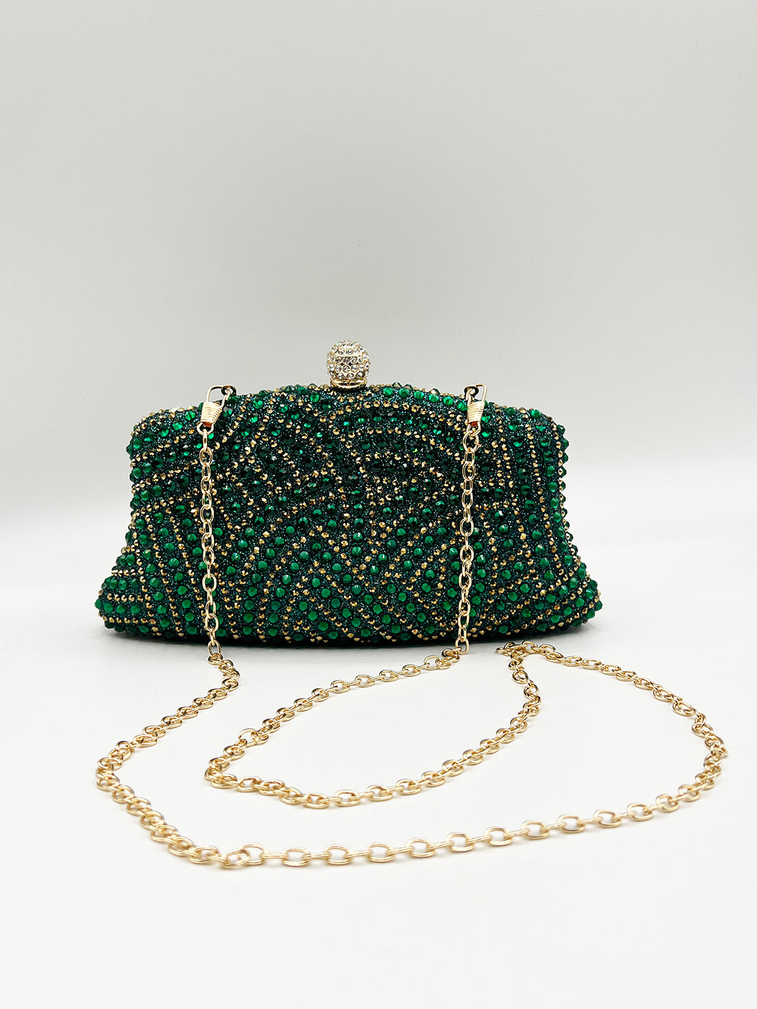 Embellished Clutch Bag In Green HB361617