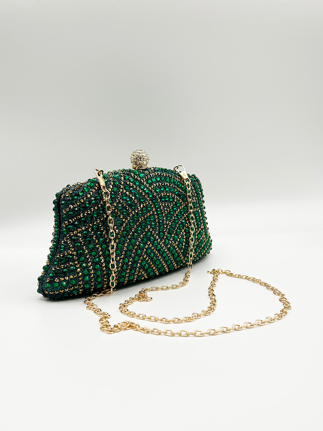 Embellished Clutch Bag In Green HB361617