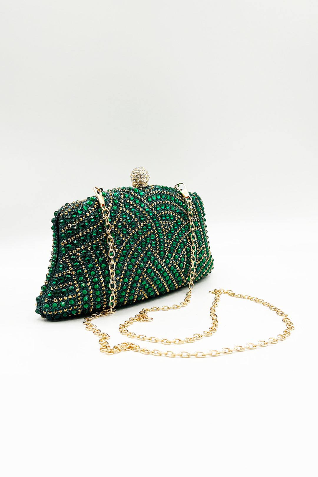 Embellished Clutch Bag In Green HB361617