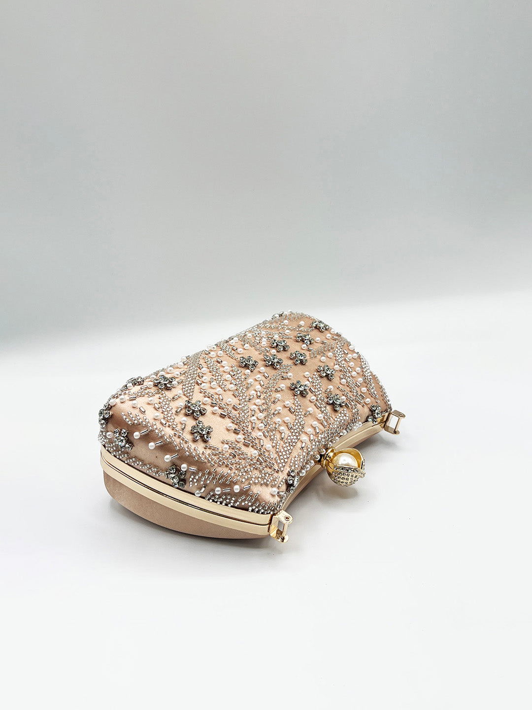 Floral Beaded Clutch Bag In Champagne HB361808