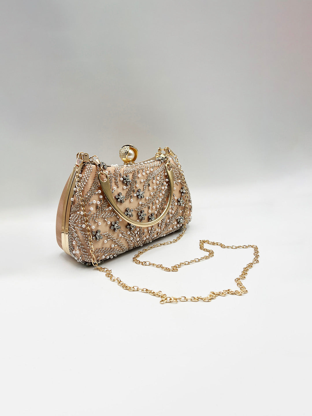 Floral Beaded Clutch Bag In Champagne HB361808