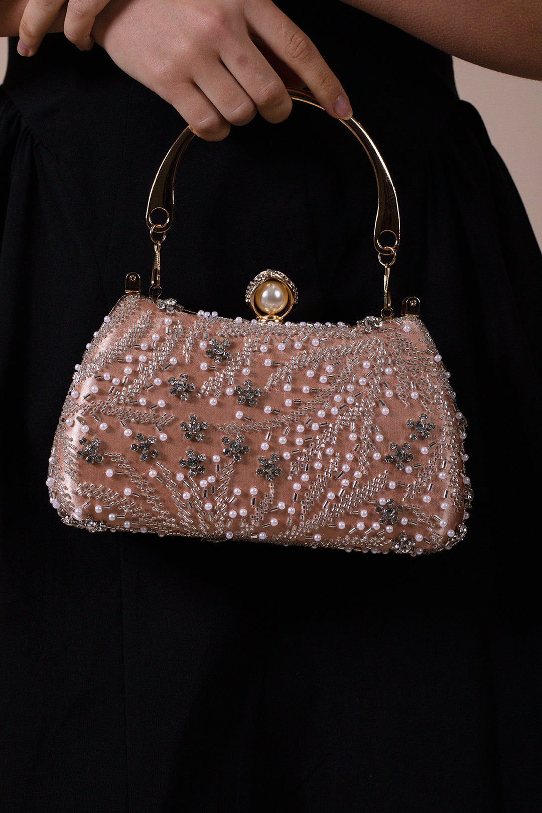 Floral Beaded Clutch Bag In Champagne HB361808