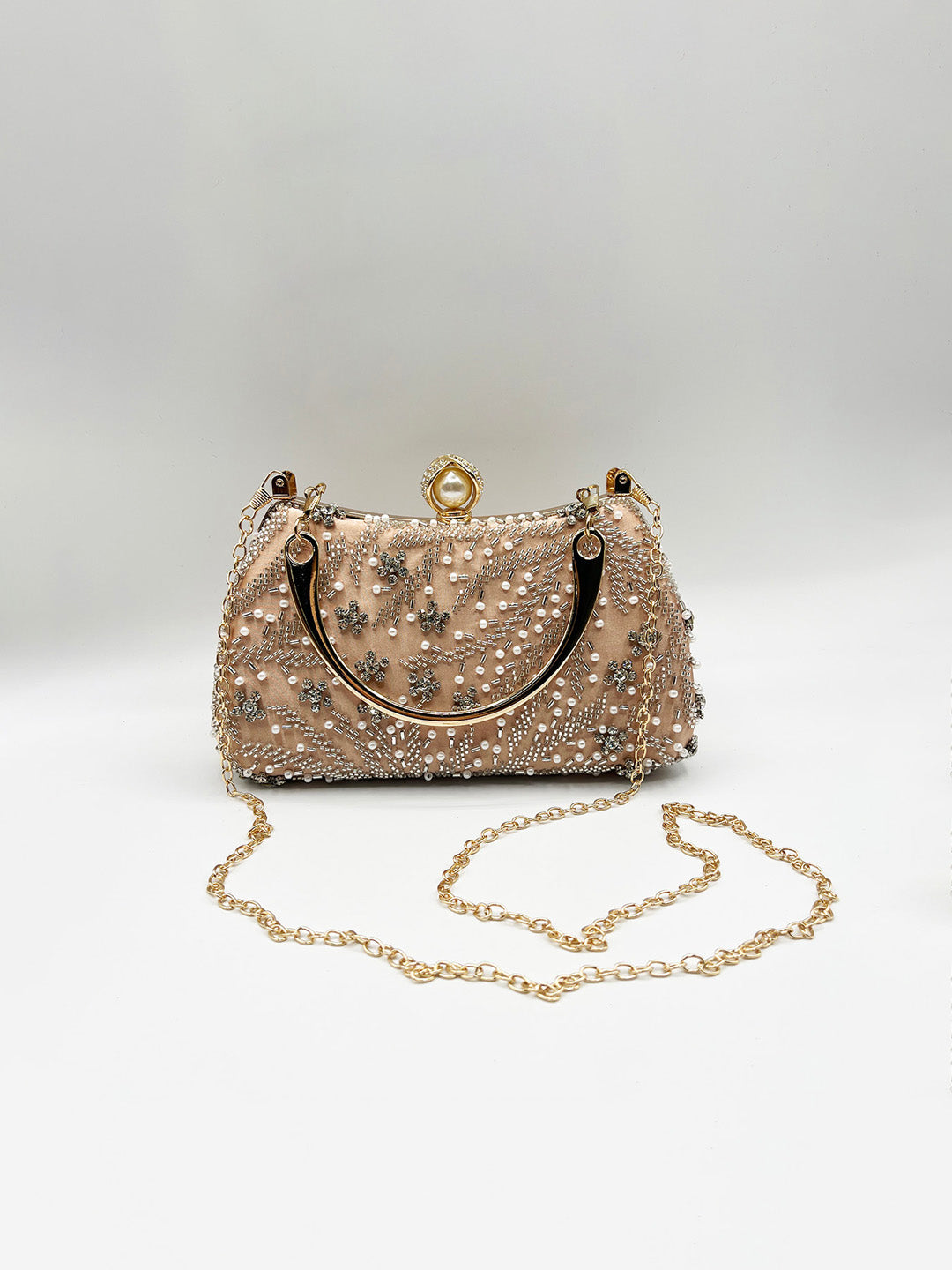 Floral Beaded Clutch Bag In Champagne HB361808