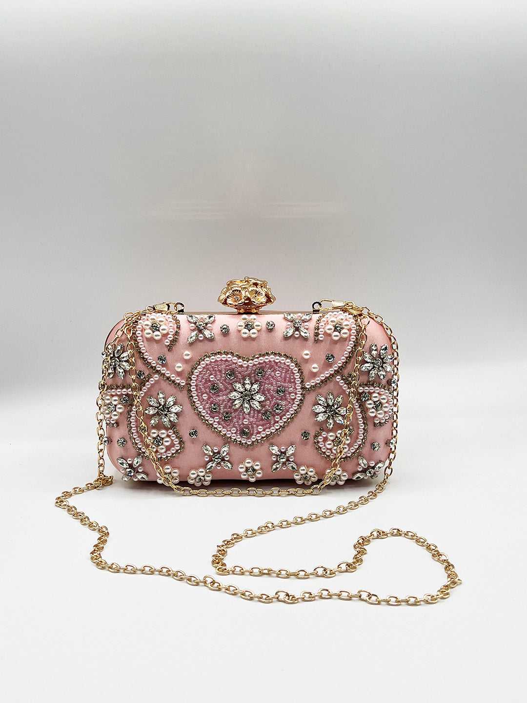 Embellished Heart Clutch Bag In Pink HB362109