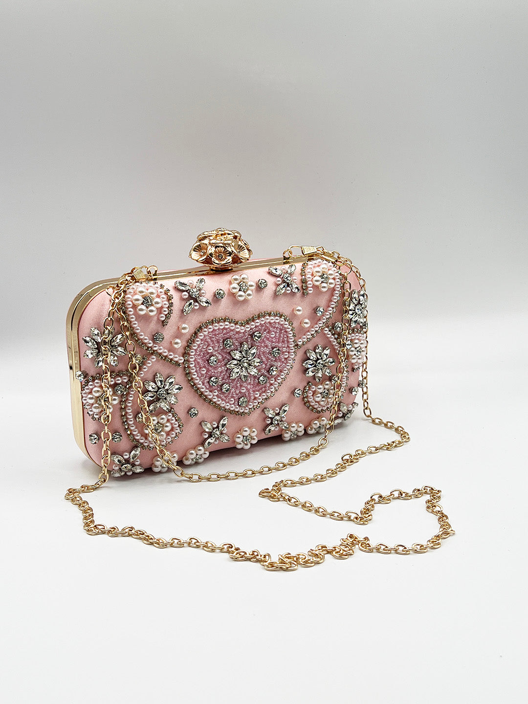 Embellished Heart Clutch Bag In Pink HB362109