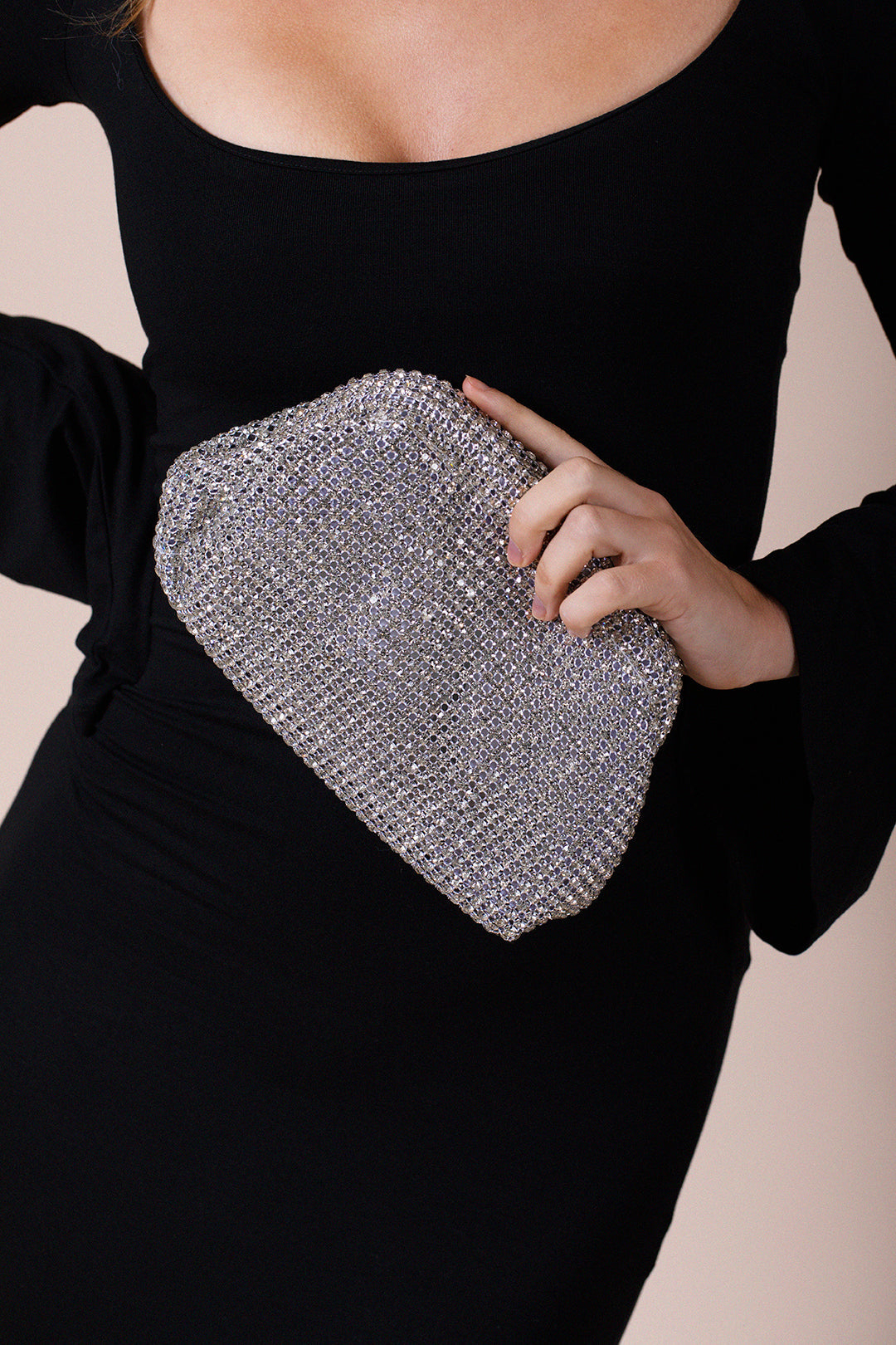 Crystal Pouch Clutch Bag In Silver HB362221