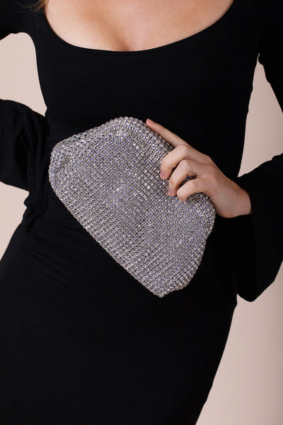 Silver - Crystal Pouch Clutch Bag In Silver by SVNX
